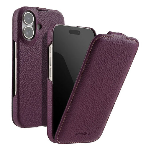MELKCO For iPhone 17 Case Compatible with MagSafe Vertical Flip Genuine Cow Leather + PC Phone Cover - Purple - 1