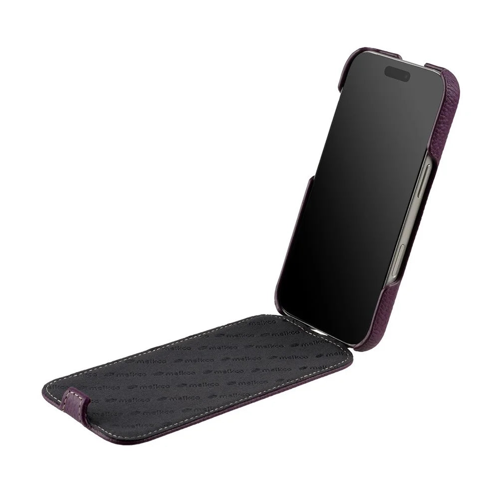 MELKCO For iPhone 17 Case Compatible with MagSafe Vertical Flip Genuine Cow Leather + PC Phone Cover - Purple - 2
