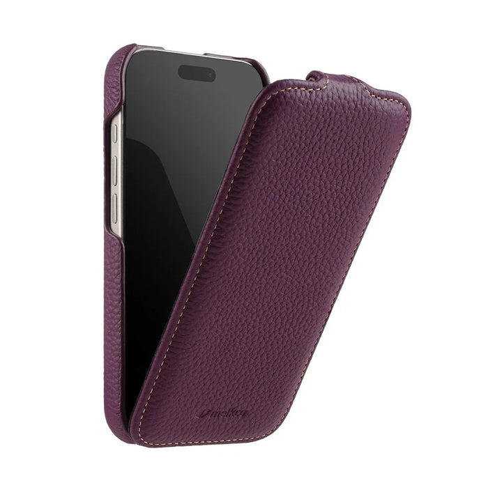 MELKCO For iPhone 17 Case Compatible with MagSafe Vertical Flip Genuine Cow Leather + PC Phone Cover - Purple - 3
