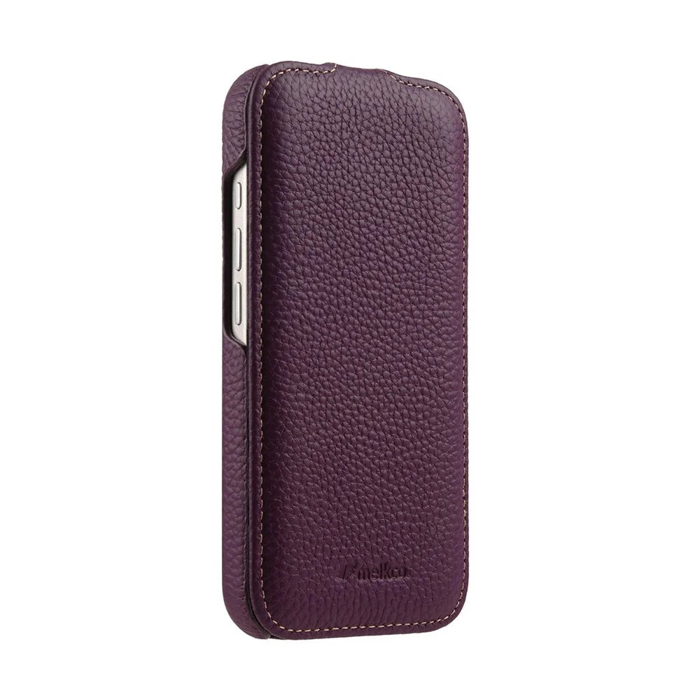 MELKCO For iPhone 17 Case Compatible with MagSafe Vertical Flip Genuine Cow Leather + PC Phone Cover - Purple - 4