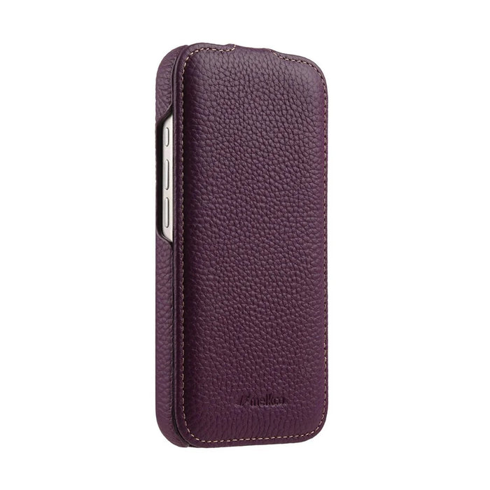 MELKCO For iPhone 17 Case Compatible with MagSafe Vertical Flip Genuine Cow Leather + PC Phone Cover - Purple - 4