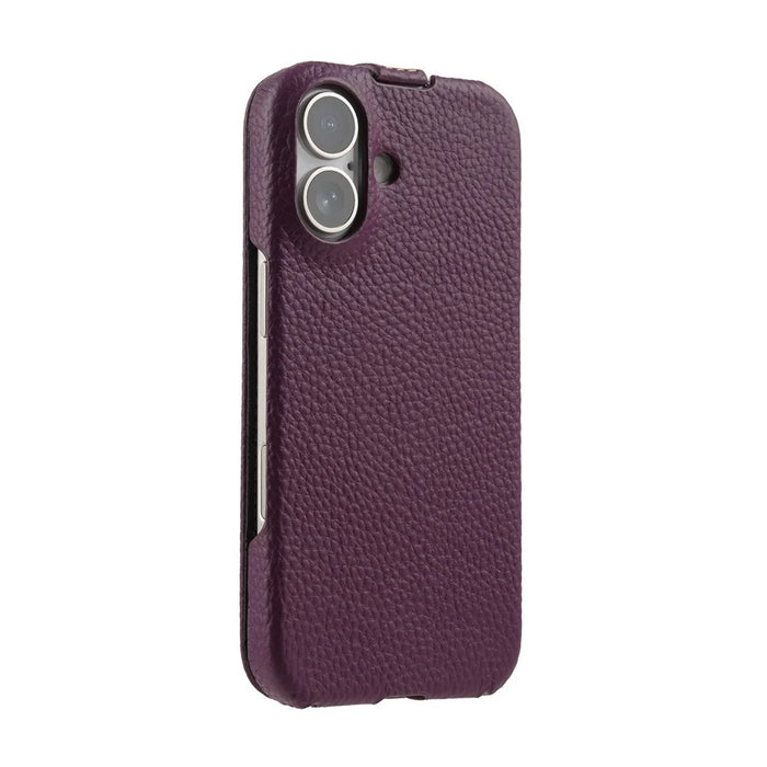 MELKCO For iPhone 17 Case Compatible with MagSafe Vertical Flip Genuine Cow Leather + PC Phone Cover - Purple - 5