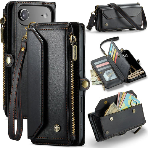 CASEME For iPhone Air Leather Case  C36 Zipper 10 Card Slots Phone Cover with Straps - Black - 1