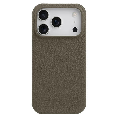 MELKCO For iPhone 17 Pro Max Case Genuine Cow Leather PC Phone Cover Compatible with MagSafe - Grey - 1