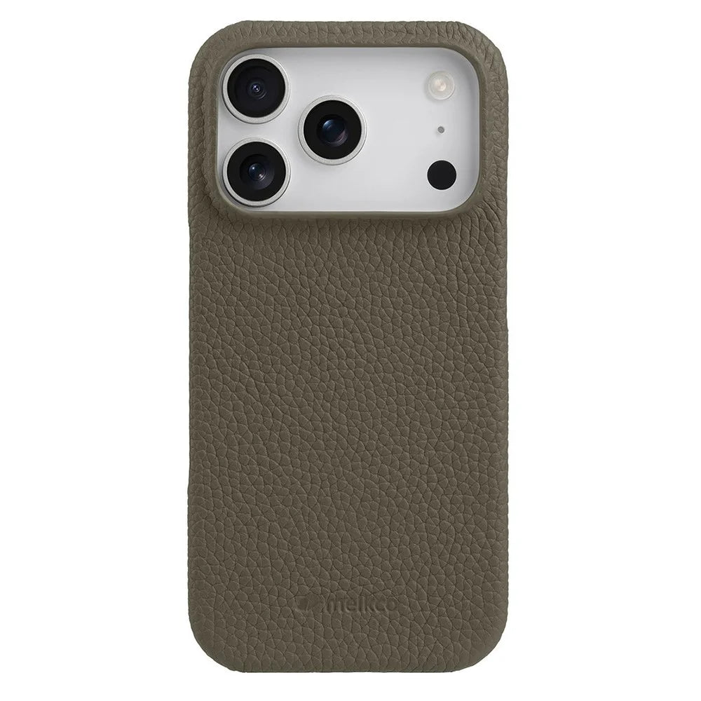 MELKCO For iPhone 17 Pro Max Case Genuine Cow Leather PC Phone Cover Compatible with MagSafe - Grey - 1