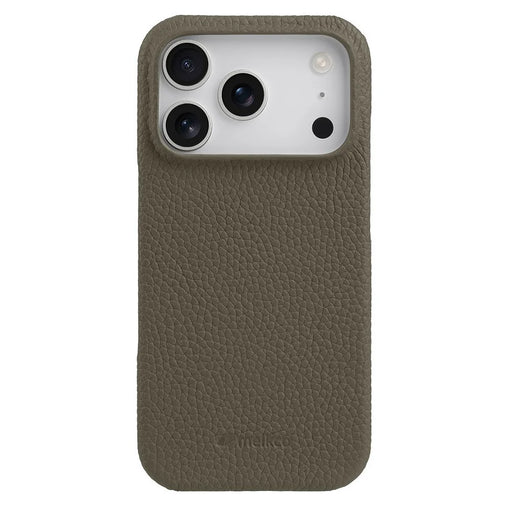 MELKCO For iPhone 17 Pro Max Case Genuine Cow Leather PC Phone Cover Compatible with MagSafe - Grey - 1