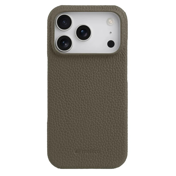 MELKCO For iPhone 17 Pro Max Case Genuine Cow Leather PC Phone Cover Compatible with MagSafe - Grey - 1