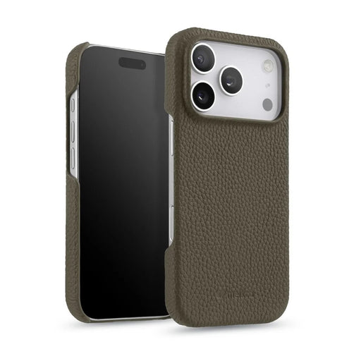 MELKCO For iPhone 17 Pro Max Case Genuine Cow Leather PC Phone Cover Compatible with MagSafe - Grey - 2