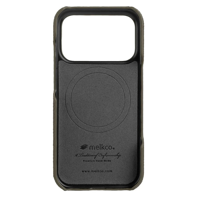 MELKCO For iPhone 17 Pro Max Case Genuine Cow Leather PC Phone Cover Compatible with MagSafe - Grey - 4