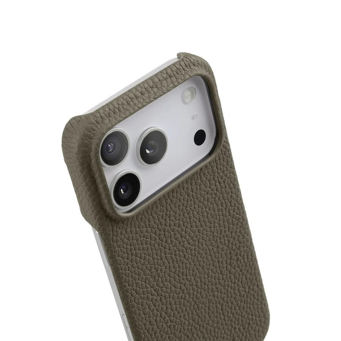 MELKCO For iPhone 17 Pro Max Case Genuine Cow Leather PC Phone Cover Compatible with MagSafe - Grey - 5
