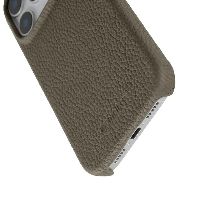 MELKCO For iPhone 17 Pro Max Case Genuine Cow Leather PC Phone Cover Compatible with MagSafe - Grey - 6