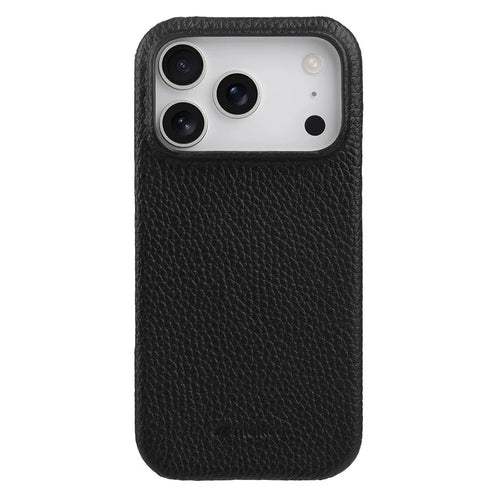 MELKCO For iPhone 17 Pro Case Genuine Cow Leather PC Phone Cover Compatible with MagSafe - Black - 1