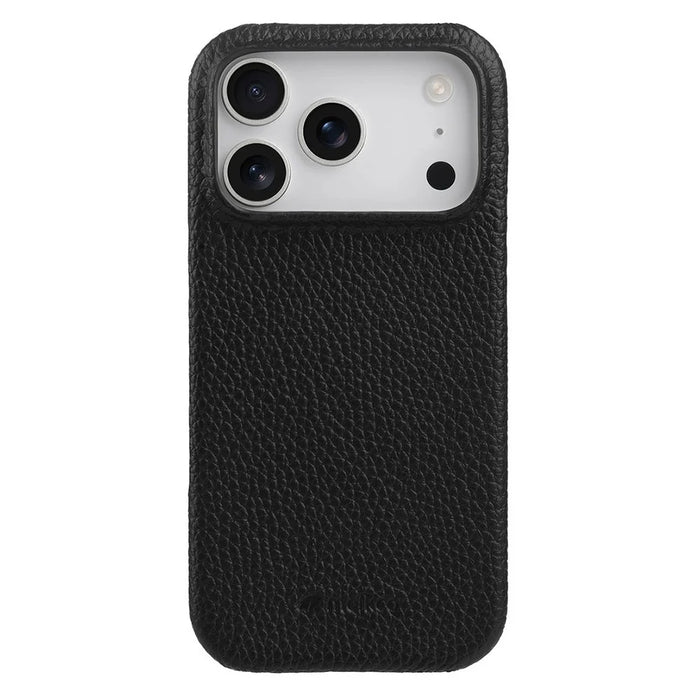 MELKCO For iPhone 17 Pro Case Genuine Cow Leather PC Phone Cover Compatible with MagSafe - Black - 1
