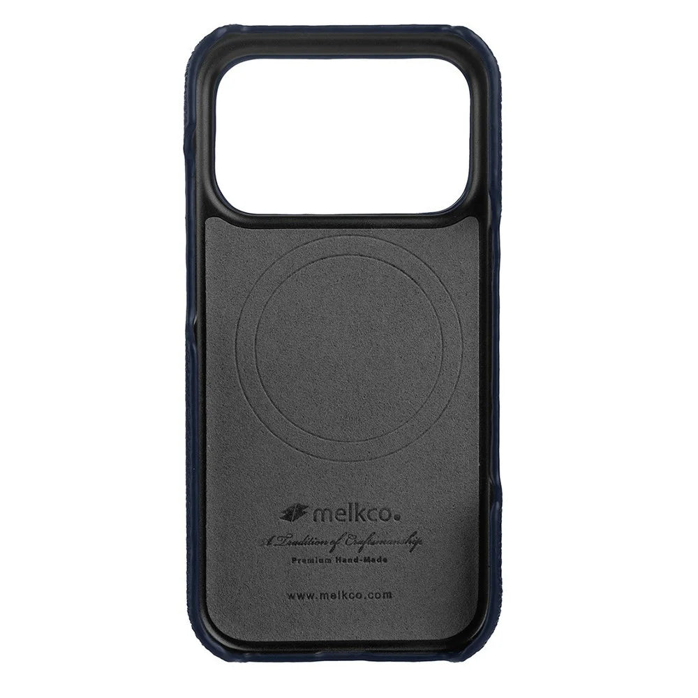 MELKCO For iPhone 17 Pro Case Genuine Cow Leather PC Phone Cover Compatible with MagSafe - Black - 4