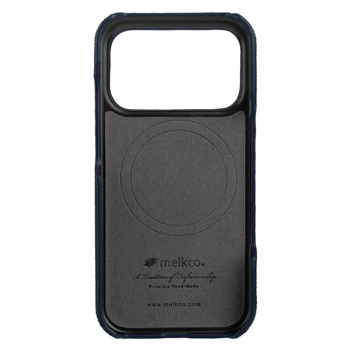 MELKCO For iPhone 17 Pro Case Genuine Cow Leather PC Phone Cover Compatible with MagSafe - Black - 4