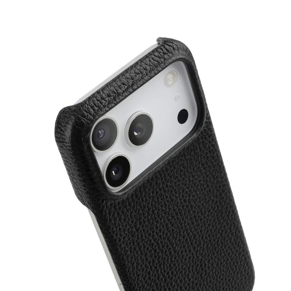 MELKCO For iPhone 17 Pro Case Genuine Cow Leather PC Phone Cover Compatible with MagSafe - Black - 5