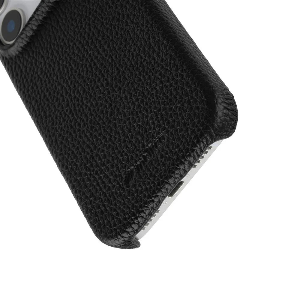 MELKCO For iPhone 17 Pro Case Genuine Cow Leather PC Phone Cover Compatible with MagSafe - Black - 6