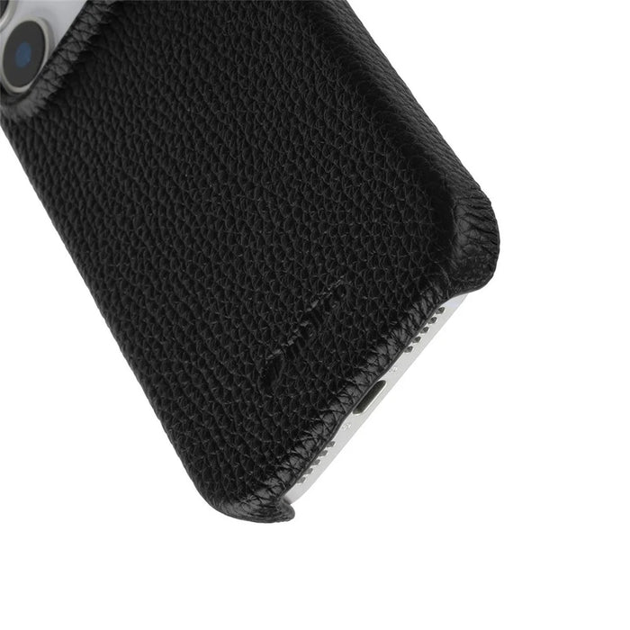 MELKCO For iPhone 17 Pro Case Genuine Cow Leather PC Phone Cover Compatible with MagSafe - Black - 6