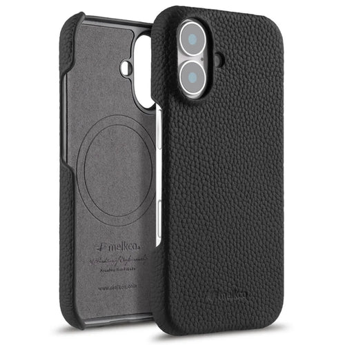 MELKCO For iPhone 17 Case Genuine Cow Leather PC Phone Cover Compatible with MagSafe - Black - 1