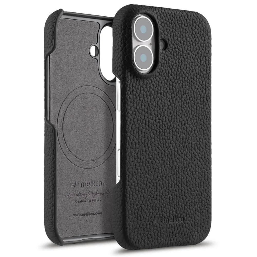 MELKCO For iPhone 17 Case Genuine Cow Leather PC Phone Cover Compatible with MagSafe - Black - 1