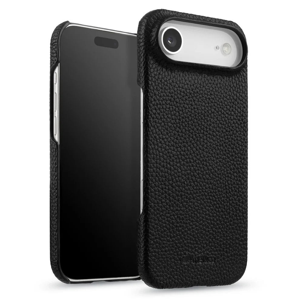 MELKCO For iPhone Air Case Genuine Cow Leather PC Phone Cover Compatible with MagSafe - Black - 3