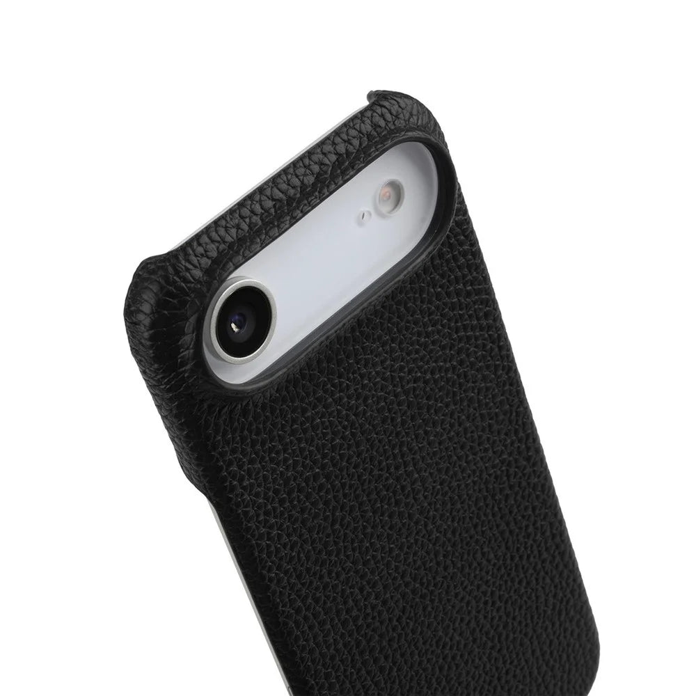 MELKCO For iPhone Air Case Genuine Cow Leather PC Phone Cover Compatible with MagSafe - Black - 5