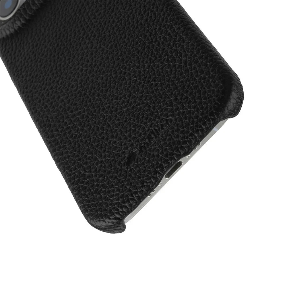 MELKCO For iPhone Air Case Genuine Cow Leather PC Phone Cover Compatible with MagSafe - Black - 6