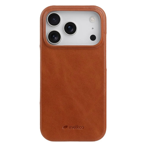MELKCO For iPhone 17 Pro Max Case Compatible with MagSafe Waxy Genuine Cow Leather PC Phone Back Cover - Brown - 1