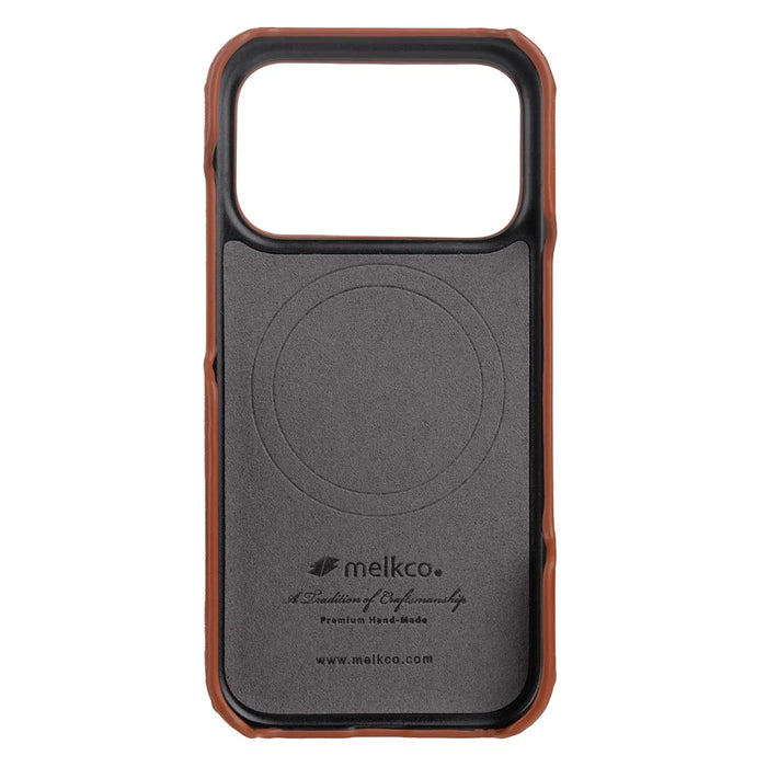 MELKCO For iPhone 17 Pro Max Case Compatible with MagSafe Waxy Genuine Cow Leather PC Phone Back Cover - Brown - 2