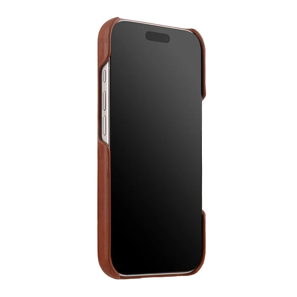 MELKCO For iPhone 17 Pro Max Case Compatible with MagSafe Waxy Genuine Cow Leather PC Phone Back Cover - Brown - 4