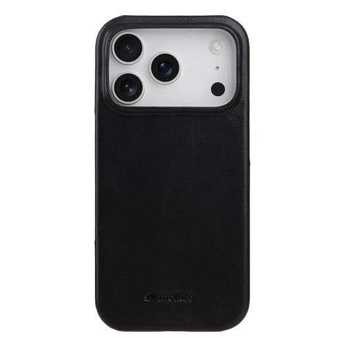 MELKCO For iPhone 17 Pro Case Compatible with MagSafe Waxy Genuine Cow Leather PC Phone Back Cover - Black - 1