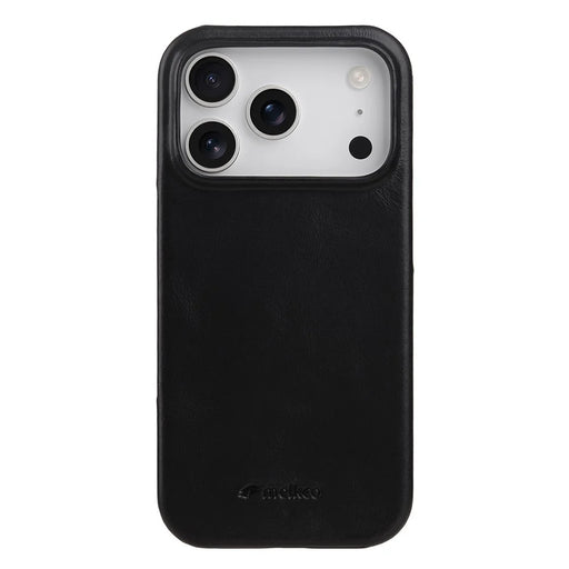 MELKCO For iPhone 17 Pro Case Compatible with MagSafe Waxy Genuine Cow Leather PC Phone Back Cover - Black - 1