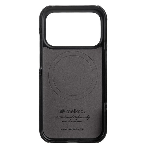 MELKCO For iPhone 17 Pro Case Compatible with MagSafe Waxy Genuine Cow Leather PC Phone Back Cover - Black - 2
