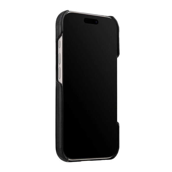 MELKCO For iPhone 17 Pro Case Compatible with MagSafe Waxy Genuine Cow Leather PC Phone Back Cover - Black - 4