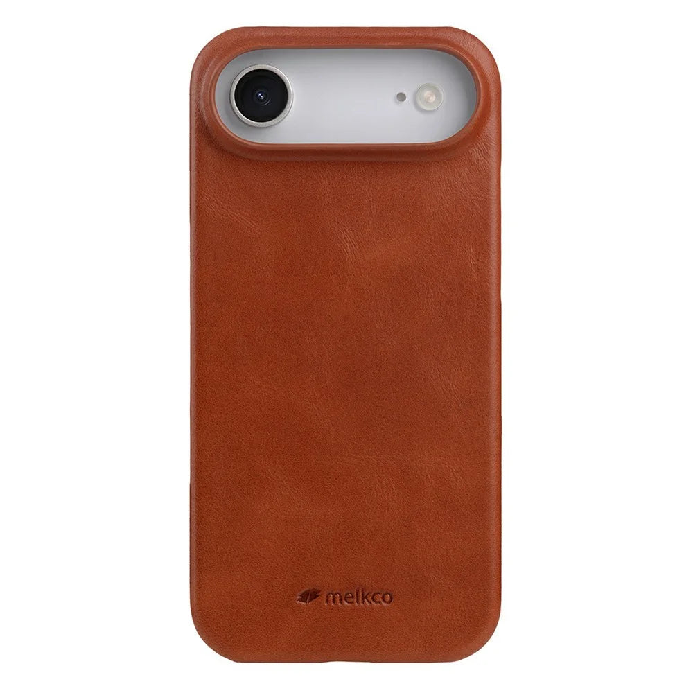 MELKCO For iPhone Air Case Compatible with MagSafe Waxy Genuine Cow Leather PC Phone Back Cover - Brown - 1