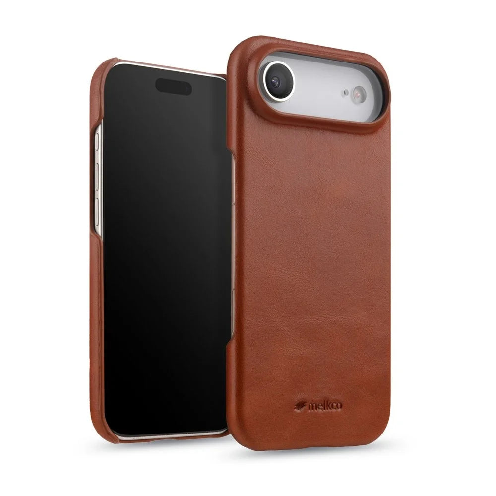 MELKCO For iPhone Air Case Compatible with MagSafe Waxy Genuine Cow Leather PC Phone Back Cover - Brown - 3