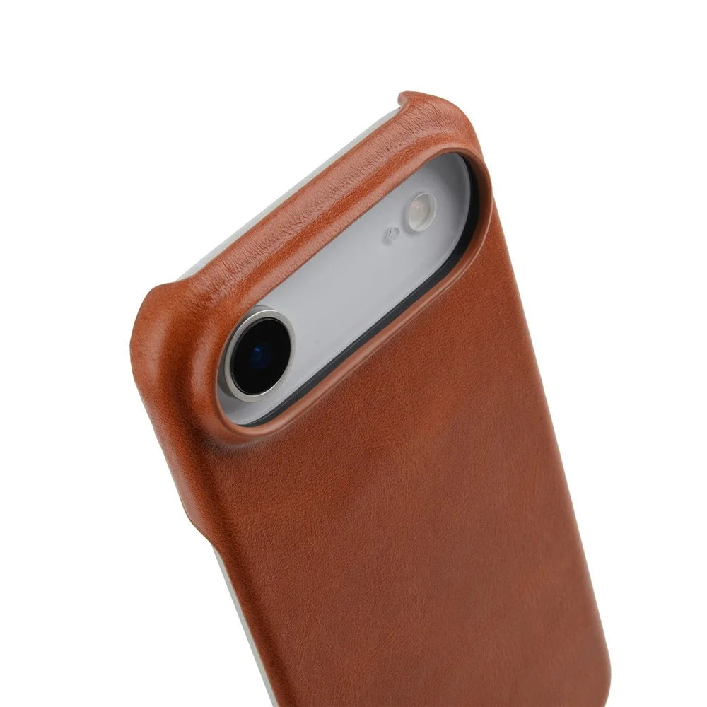 MELKCO For iPhone Air Case Compatible with MagSafe Waxy Genuine Cow Leather PC Phone Back Cover - Brown - 5