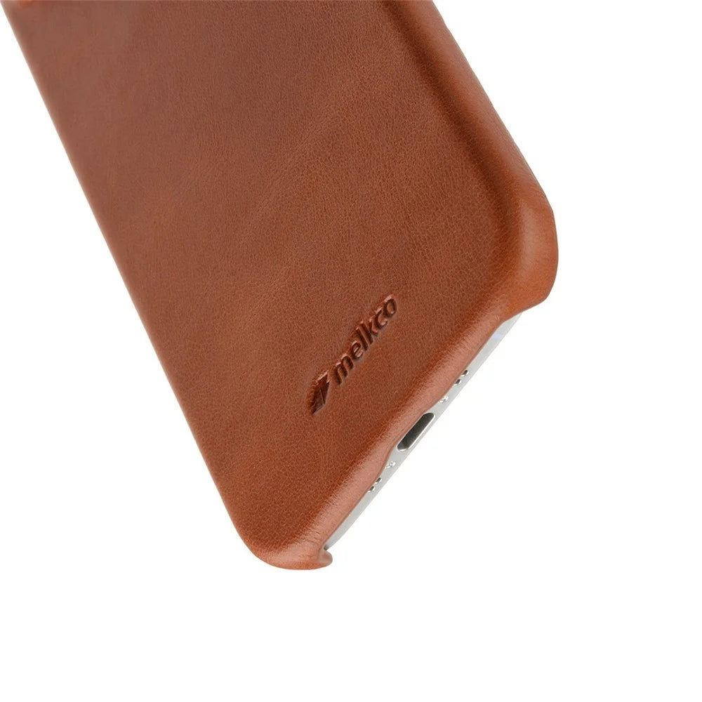 MELKCO For iPhone Air Case Compatible with MagSafe Waxy Genuine Cow Leather PC Phone Back Cover - Brown - 6