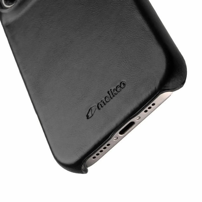 MELKCO For iPhone 17 Case Compatible with MagSafe Waxy Genuine Cow Leather PC Phone Back Cover - Black - 3