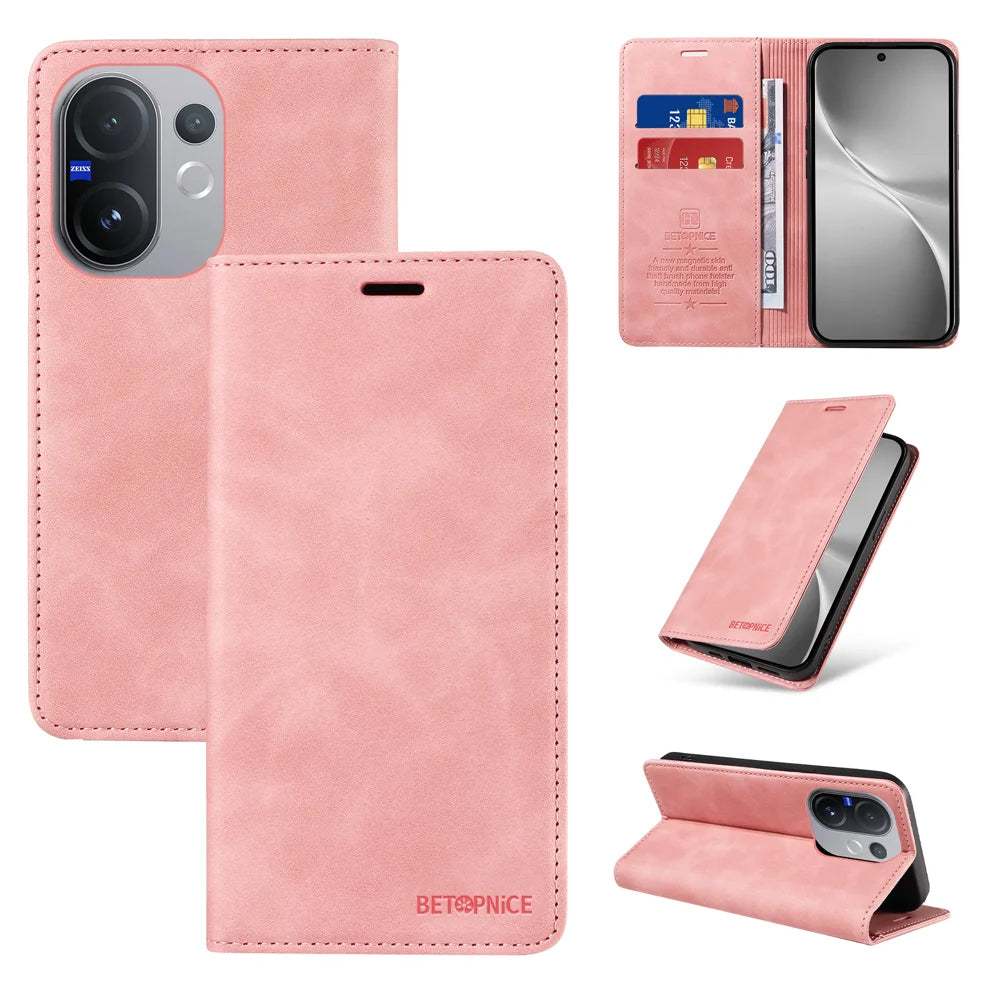 BETOPNICE For vivo V60 5G Case  Magnetic Closure RFID Blocking Wallet Stand Leather Phone Cover - Pink - 3