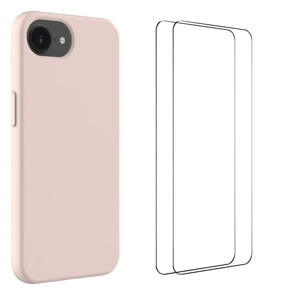 WANLONFENG For iPhone 17e / 16e Phone Case  GJ Series Liquid Silicone TPU Cover Large Cutouts with 2Pcs Screen Film - Pink - 1