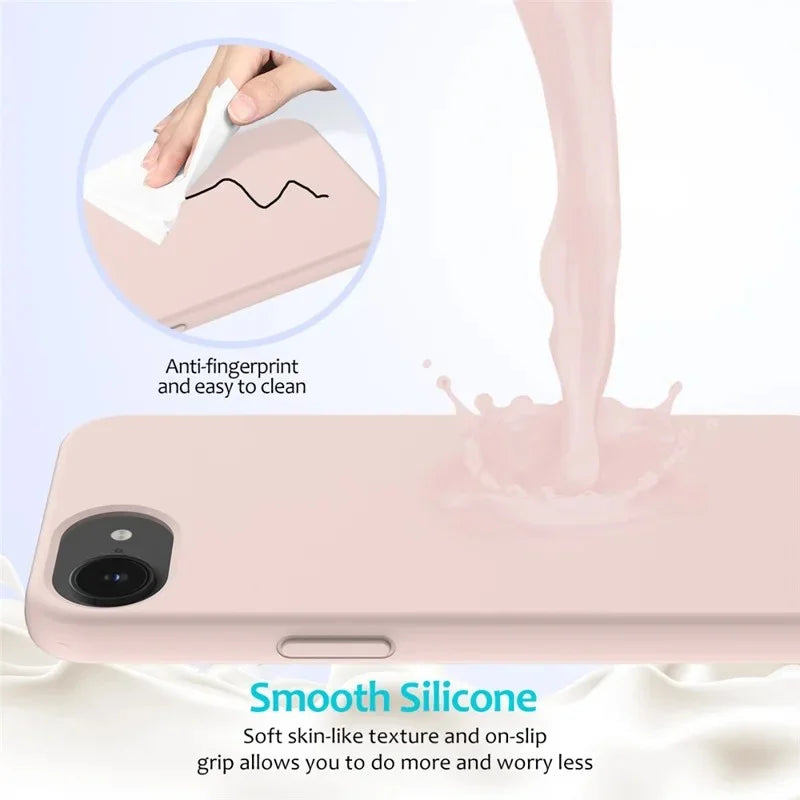 WANLONFENG For iPhone 17e / 16e Phone Case  GJ Series Liquid Silicone TPU Cover Large Cutouts with 2Pcs Screen Film - Pink - 4