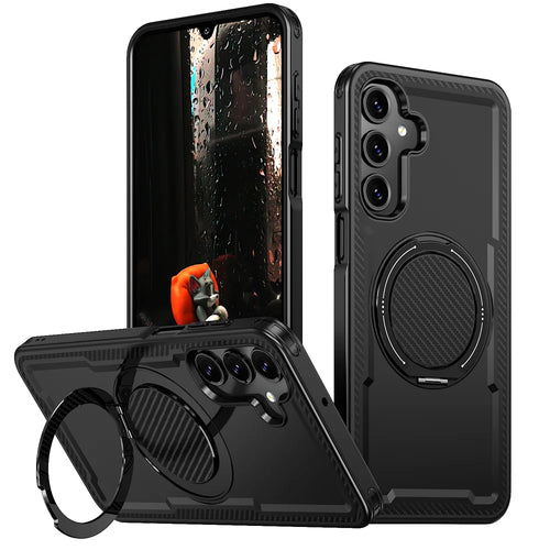 For Samsung Galaxy A16 4G / Galaxy A16 5G Magnetic Case TPU + PC Kickstand Phone Cover - Black - 1