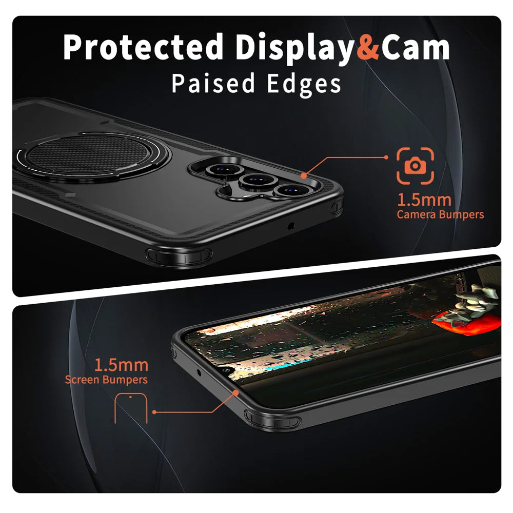 For Samsung Galaxy A16 4G / Galaxy A16 5G Magnetic Case TPU + PC Kickstand Phone Cover - Black - 4