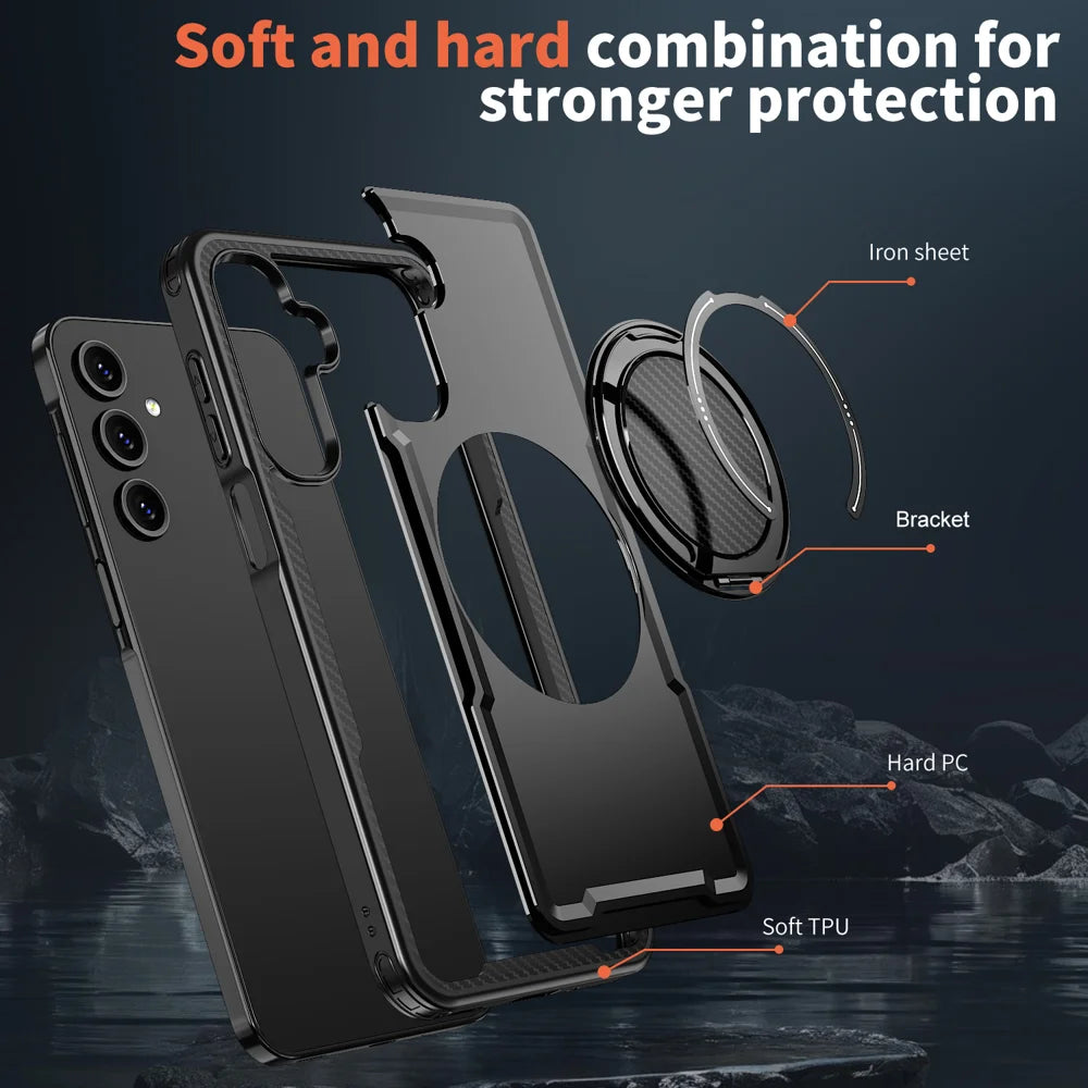 For Samsung Galaxy A16 4G / Galaxy A16 5G Magnetic Case TPU + PC Kickstand Phone Cover - Black - 6