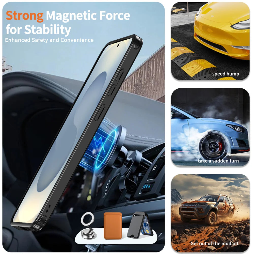For Samsung Galaxy S25 / Galaxy S24 Magnetic Case TPU + PC Kickstand Phone Cover - Black - 2
