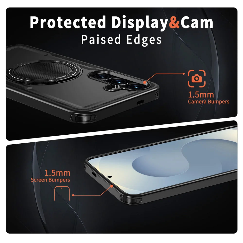 For Samsung Galaxy S25 / Galaxy S24 Magnetic Case TPU + PC Kickstand Phone Cover - Black - 4