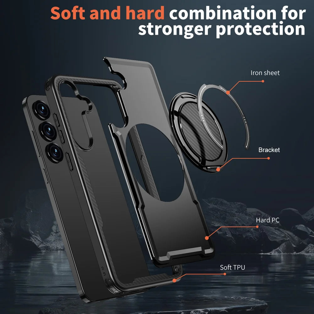 For Samsung Galaxy S25 / Galaxy S24 Magnetic Case TPU + PC Kickstand Phone Cover - Black - 6