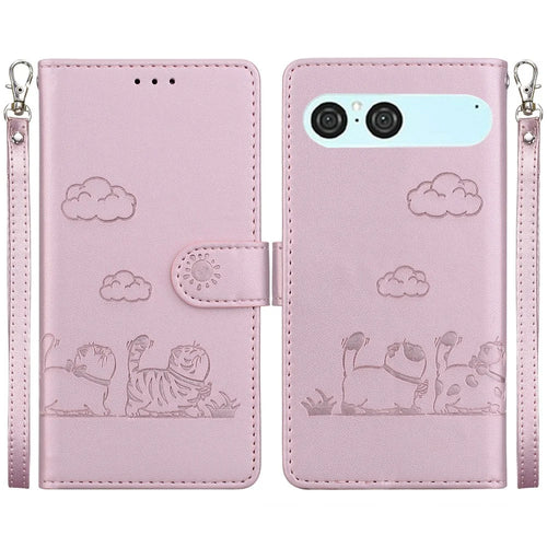 For Sony Xperia 10 VII Case RFID Blocking Kitten Pattern TPU + PU Leather Phone Cover with Wrist Strap - Pink - 1