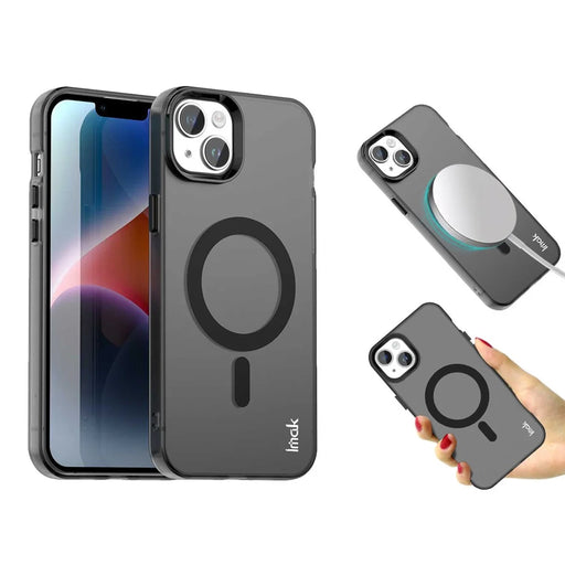 IMAK For iPhone 14 / 13 Case Compatible with MagSafe Candy Color Anti Drop TPU + PET Back Cover - Black - 1